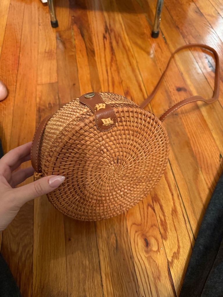 Woven Round Crossbody Bag In Tan